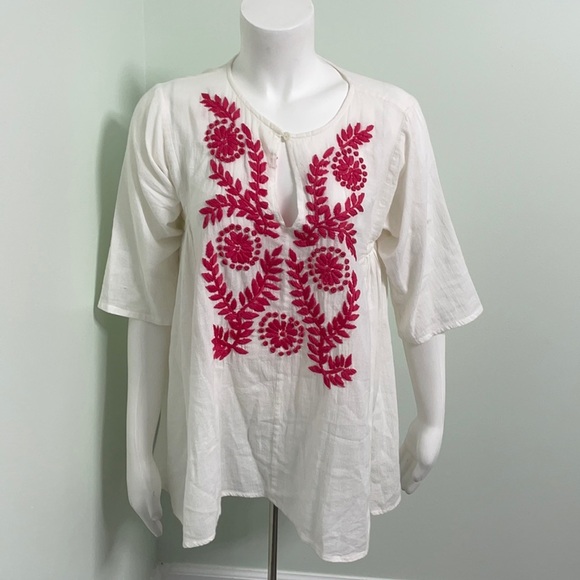 Roberta Roller Rabbit Boho White Embroidered Tunic Small - Picture 1 of 6